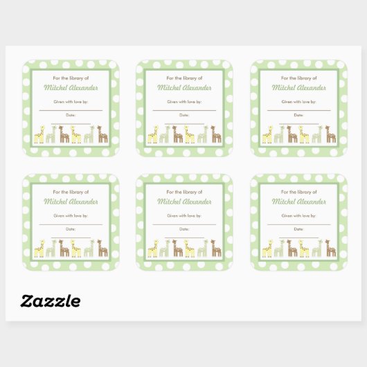 Giraffe Vrienden Baby shower Bookplate boek bord Vierkante Sticker (Vel)