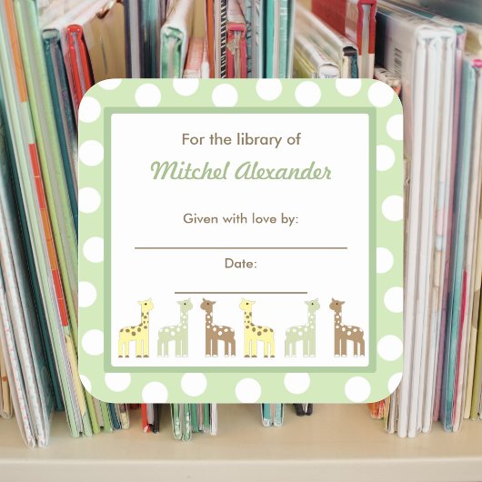 Giraffe Vrienden Baby shower Bookplate boek bord Vierkante Sticker