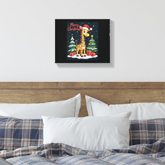 Giraffe vrolijk kerstboom licht santa giraffe canvas afdruk (Insitu (Slaapkamer))