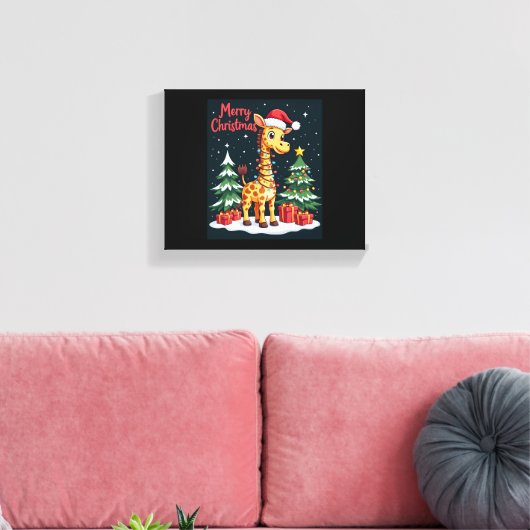 Giraffe vrolijk kerstboom licht santa giraffe canvas afdruk (Insitu (Woonkamer))