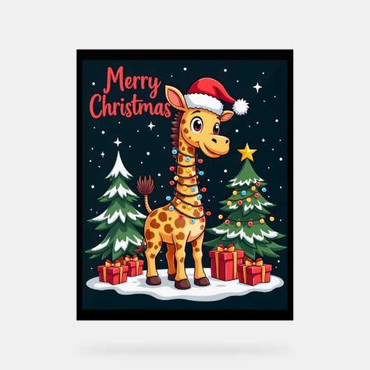 Giraffe Vrolijk Kerstboom Verlichting Santa Giraff Acryl Bord (Voorkant)