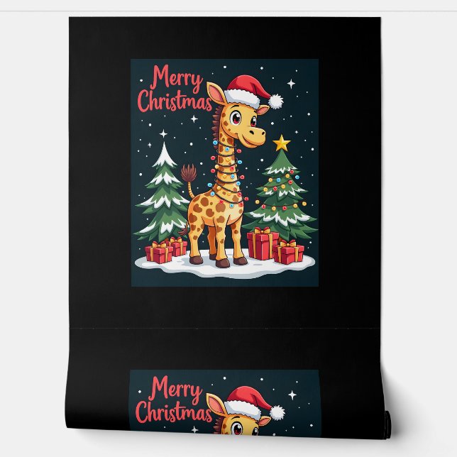 Giraffe Vrolijk Kerstboom Verlichting Santa Giraff Behang (Afrollen)