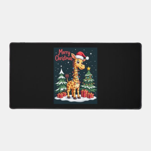 Giraffe Vrolijk Kerstboom Verlichting Santa Giraff Bureaumat (Voorkant)
