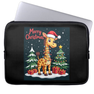 Giraffe Vrolijk Kerstboom Verlichting Santa Giraff Laptop Sleeve