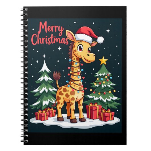 Giraffe Vrolijk Kerstboom Verlichting Santa Giraff Notitieboek (Voorkant)
