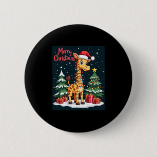 Giraffe Vrolijk Kerstboom Verlichting Santa Giraff Ronde Button 5,7 Cm