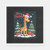 Giraffe Vrolijk Kerstboom Verlichting Santa Giraff Servet (Voorkant)