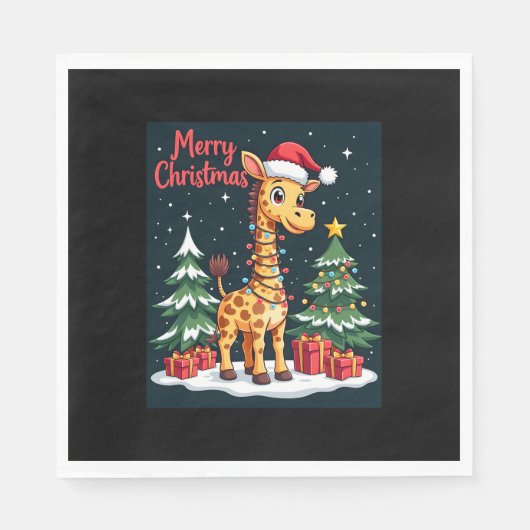 Giraffe Vrolijk Kerstboom Verlichting Santa Giraff Servet (Voorkant)