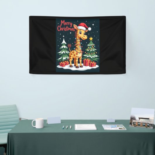 Giraffe Vrolijk Kerstboom Verlichting Santa Giraff Spandoek (Beurs)