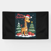 Giraffe Vrolijk Kerstboom Verlichting Santa Giraff Spandoek (Horizontaal)