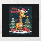 Giraffe Vrolijk Kerstboom Verlichting Santa Giraff Sparkling Wijnetiket (Enkel label)