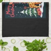 Giraffe Vrolijk Kerstboom Verlichting Santa Giraff Theedoek (Gevouwen)