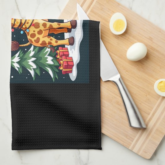 Giraffe Vrolijk Kerstboom Verlichting Santa Giraff Theedoek (Quarter Fold)