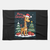 Giraffe Vrolijk Kerstboom Verlichting Santa Giraff Theedoek (Horizontaal)
