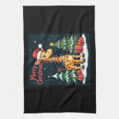 Giraffe Vrolijk Kerstboom Verlichting Santa Giraff Theedoek (Verticaal)