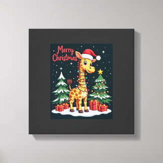 Giraffe Vrolijk Kerstmis Boomverlichting Kerstman  Canvas Afdruk