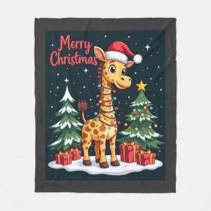 Giraffe Vrolijk Kerstmis Boomverlichting Kerstman Fleece Deken