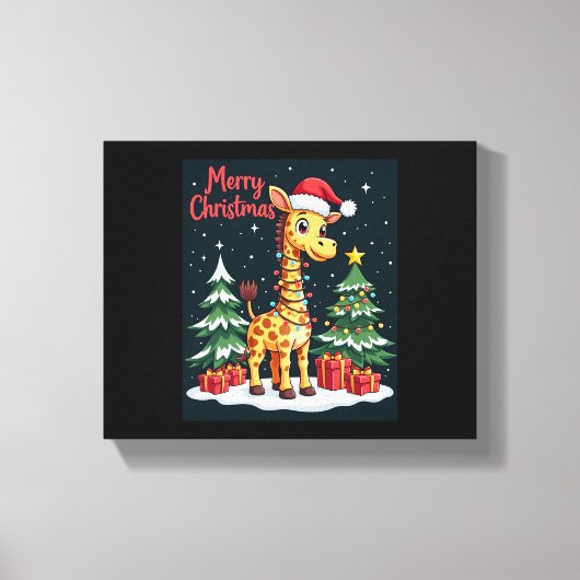 Giraffe Vrolijk Kerstmis Boomverlichting Santa Gir Canvas Afdruk (Voorkant)