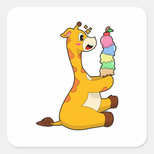 Giraffe Waffle-ijs Vierkante Sticker (Voorkant)