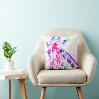 Giraffe Watercolor Kunst Paars Schattig Dierentuin Kussen