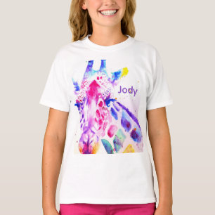 Giraffe Watercolor Meisjes Paars Schattig Dier Die T-shirt