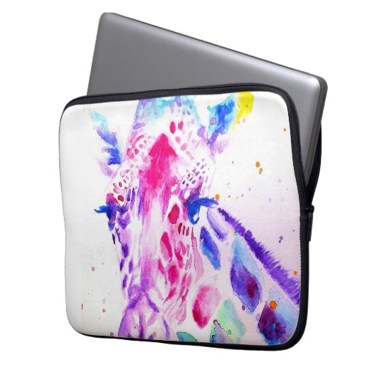 Giraffe Waterverf Baby's Paarse Gifts Lavendel Laptop Sleeve (Voorkant Links)