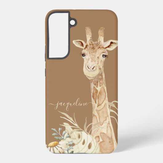 Giraffe Waterverf Boho Foliage Daisy Floral Tan Samsung Galaxy Hoesje (Achterkant)
