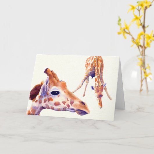 Giraffe Waterverf Groet en Nota Kaart (Gele Bloem)