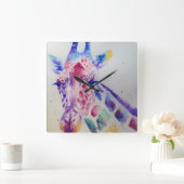 Giraffe Waterverf Kunstwandklok schilderen Vierkante Klok (Huis)