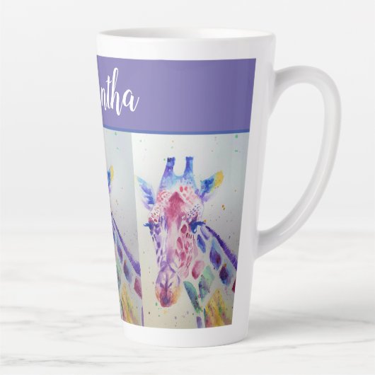 Giraffe Waterverf leuke Whimsical Girls Name Art Latte Mok (Rechts)
