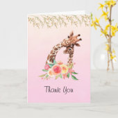 Giraffe Waterverf Mam & Baby Bedankt Kaart (Gele Bloem)