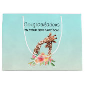 Giraffe Waterverf Mam en Baby gefeliciteerd Groot Cadeauzakje (Voorkant)