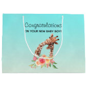 Giraffe Waterverf Mam en Baby gefeliciteerd Groot Cadeauzakje (Achterkant)