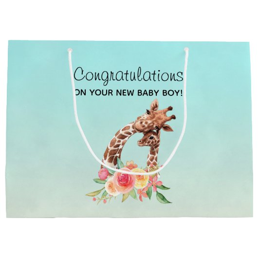 Giraffe Waterverf Mam en Baby gefeliciteerd Groot Cadeauzakje (Achterkant)