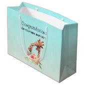 Giraffe Waterverf Mam en Baby gefeliciteerd Groot Cadeauzakje (Achterkant Gekanteld)