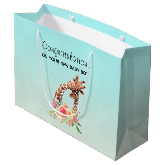 Giraffe Waterverf Mam en Baby gefeliciteerd Groot Cadeauzakje (Achterkant Gekanteld)
