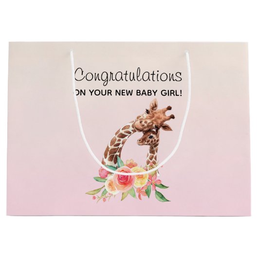 Giraffe Waterverf Mam en Baby gefeliciteerd Groot Cadeauzakje (Voorkant)