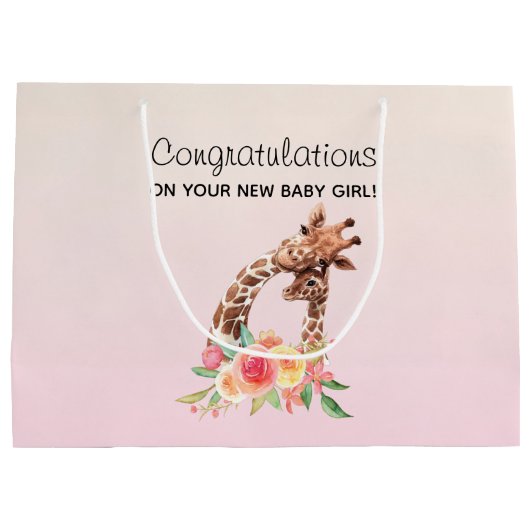 Giraffe Waterverf Mam en Baby gefeliciteerd Groot Cadeauzakje (Achterkant)