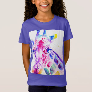 Giraffe Waterverf Meisjes Paarse Gifts Lavendel T-shirt