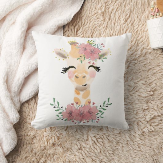 Giraffe waterverf met Sierkussen Florals (Deken)