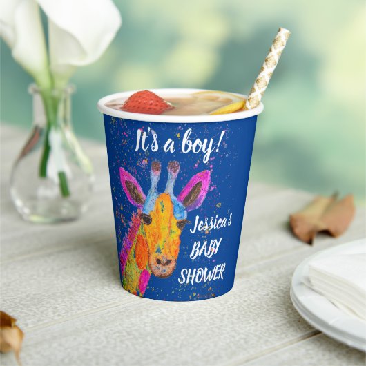 Giraffe Waterverf Modern Baby shower Script Papieren Bekers (Insitu)
