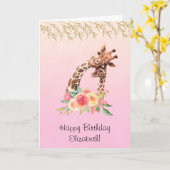 Giraffe Waterverf moeder en Baby Kaart (Gele Bloem)