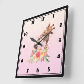 Giraffe Waterverf moeder en Baby Vierkante Klok (Hoek)