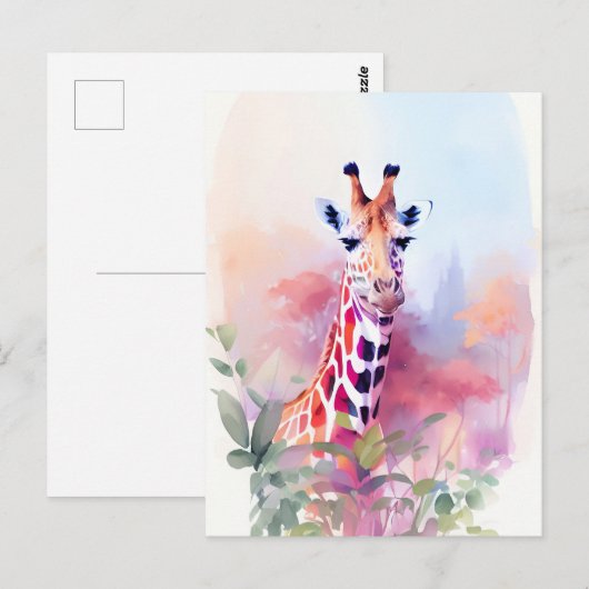 Giraffe Waterverf Portret 2 Briefkaart (Voorkant / Achterkant)