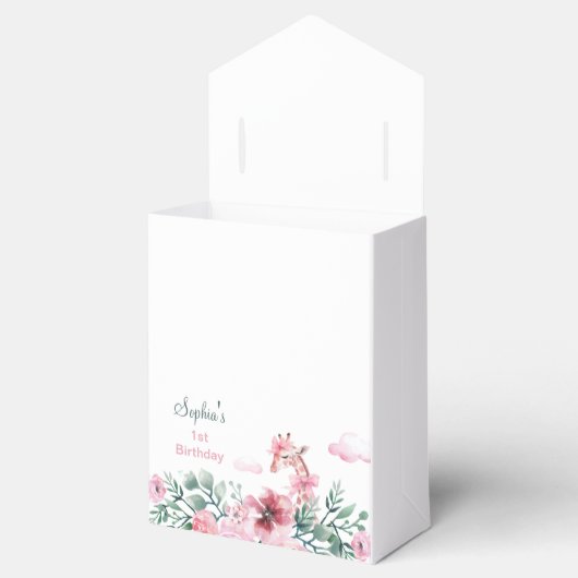Giraffe Waterverf Roze Bloemen Favoriete Doos Bedankdoosjes (Geopend)