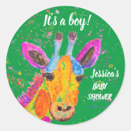 Giraffe Waterverf Safari Oerwoud Baby shower Ronde Sticker