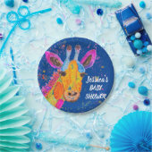 Giraffe Waterverf Safari Oerwoud Blue Baby shower Papieren Bordje (Feest)