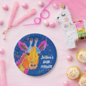 Giraffe Waterverf Safari Oerwoud Blue Baby shower Papieren Bordje (Feest)