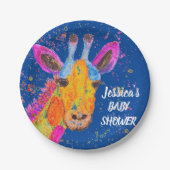 Giraffe Waterverf Safari Oerwoud Blue Baby shower Papieren Bordje (Voorkant)