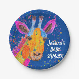 Giraffe Waterverf Safari Oerwoud Blue Baby shower Papieren Bordje